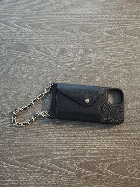 Bandolier Black Leather Card Case iPhone Cover with Gold Chain IPhone 15 Plus